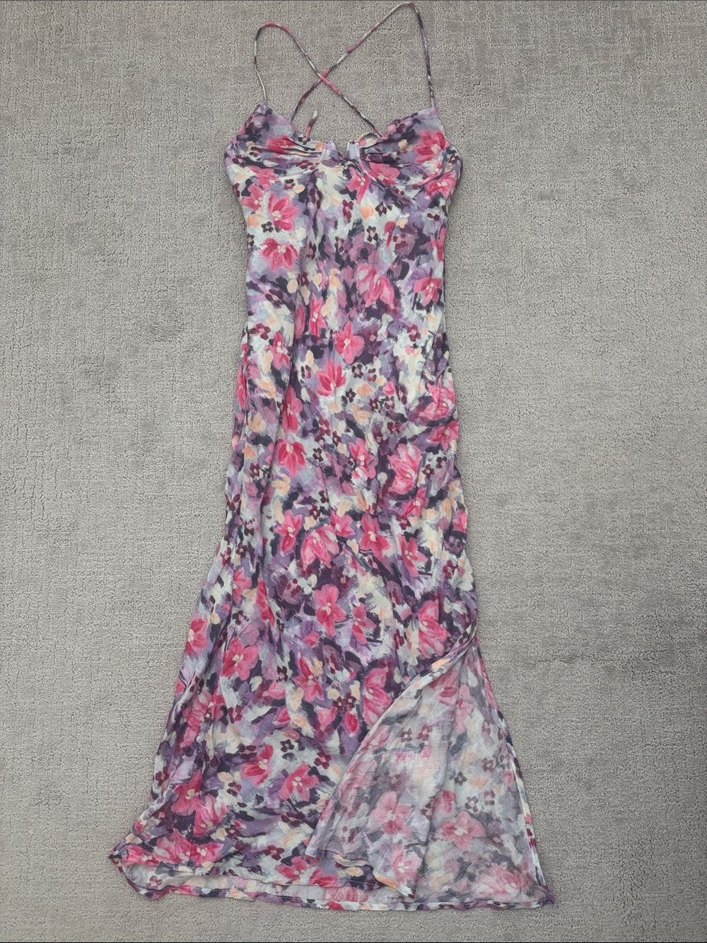 VICI | NWT ACOA Floral Pink & Purple Slip Dress with Spaghetti Straps | XS